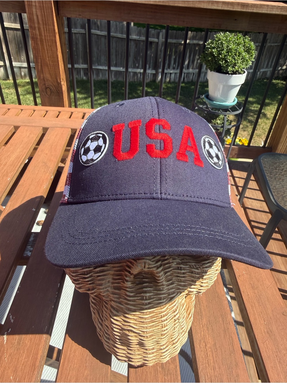 USA Soccer Trucker- Navy with Red USA Embroidery-Mesh is USA Stars and Stripes